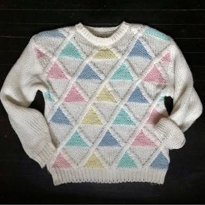 VIVA L.A. Vintage Pull Over Knitted Geometric Pastel Retro Grandma Sweater